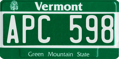 VT license plate APC598
