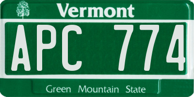VT license plate APC774