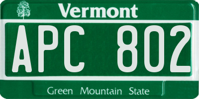 VT license plate APC802