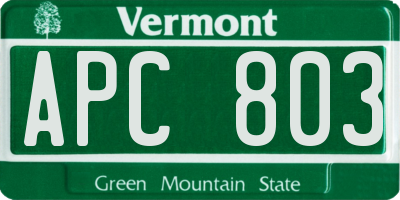 VT license plate APC803
