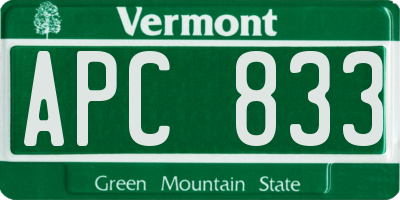 VT license plate APC833