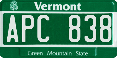 VT license plate APC838
