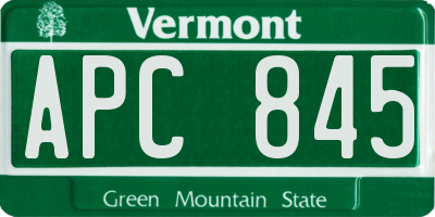 VT license plate APC845