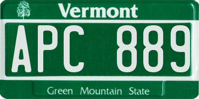 VT license plate APC889