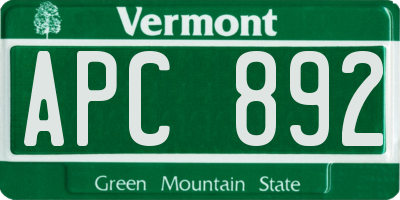 VT license plate APC892