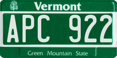 VT license plate APC922