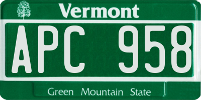 VT license plate APC958
