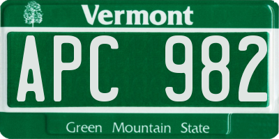 VT license plate APC982