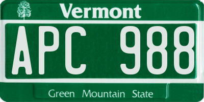 VT license plate APC988