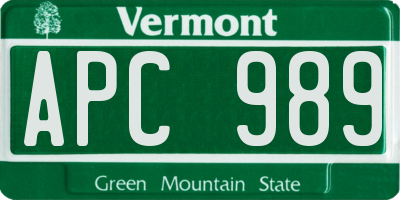 VT license plate APC989