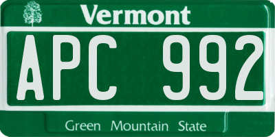VT license plate APC992