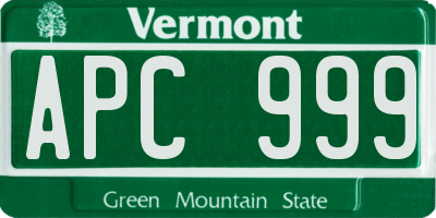 VT license plate APC999