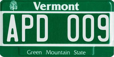 VT license plate APD009