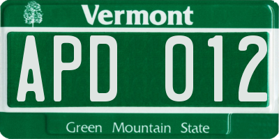 VT license plate APD012