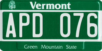 VT license plate APD076