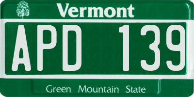 VT license plate APD139