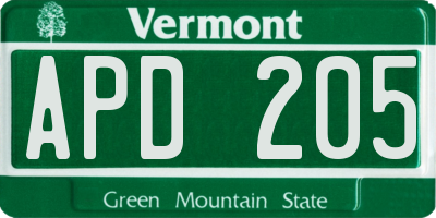 VT license plate APD205