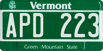 VT license plate APD223