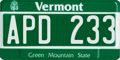 VT license plate APD233