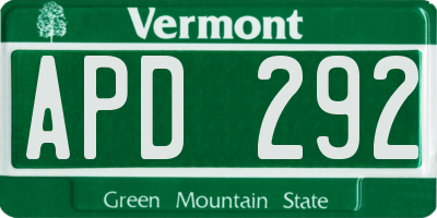 VT license plate APD292