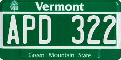 VT license plate APD322