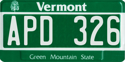 VT license plate APD326