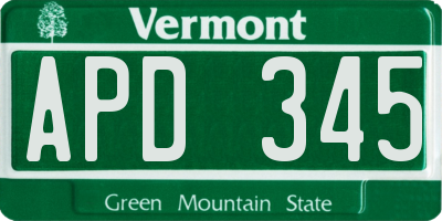 VT license plate APD345