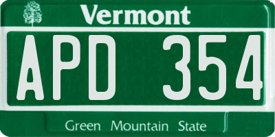 VT license plate APD354