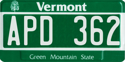 VT license plate APD362