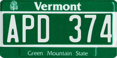 VT license plate APD374