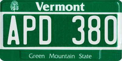 VT license plate APD380