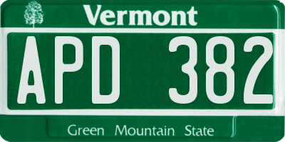 VT license plate APD382