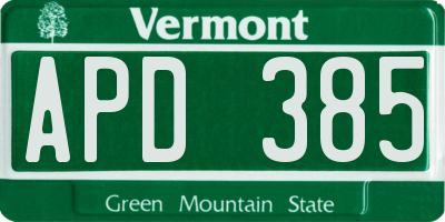 VT license plate APD385