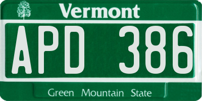 VT license plate APD386