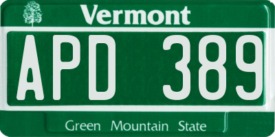 VT license plate APD389