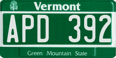 VT license plate APD392