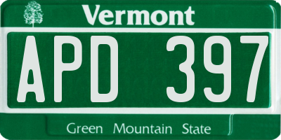 VT license plate APD397