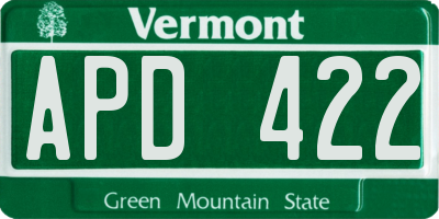 VT license plate APD422