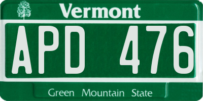 VT license plate APD476