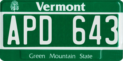 VT license plate APD643