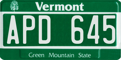 VT license plate APD645