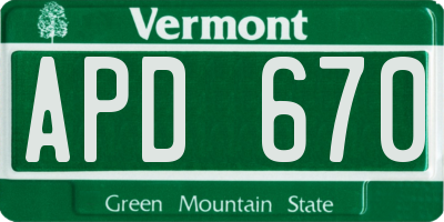 VT license plate APD670
