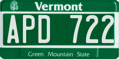 VT license plate APD722