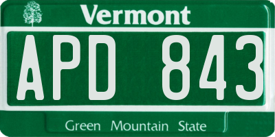 VT license plate APD843