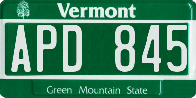 VT license plate APD845