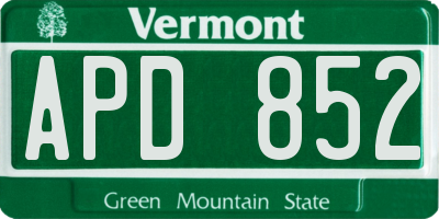 VT license plate APD852