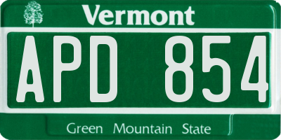 VT license plate APD854