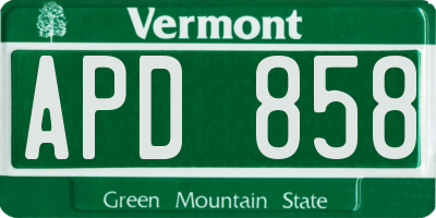 VT license plate APD858