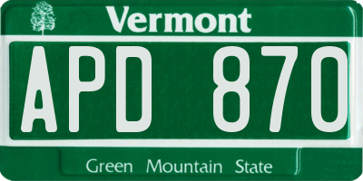 VT license plate APD870