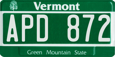 VT license plate APD872
